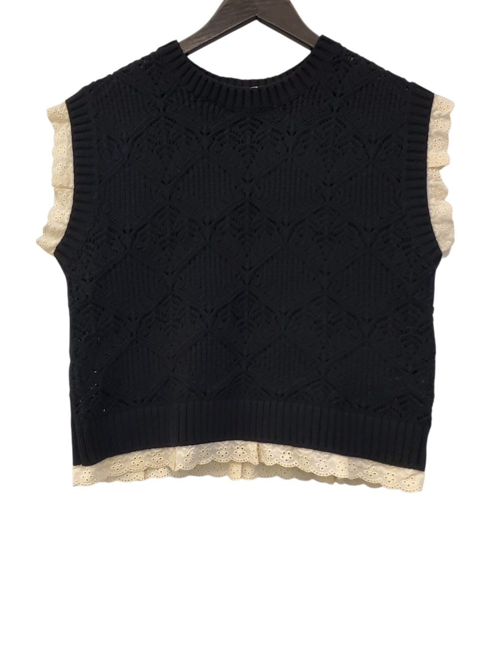 Elie Tahari Texture Knit Sweater Size L Blue Ivoy